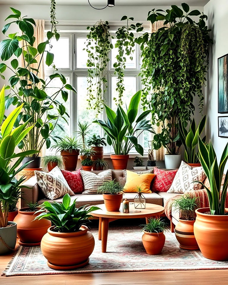 lush retreat with indoor plants - 30 Bohemian Maximalist Decor Ideas