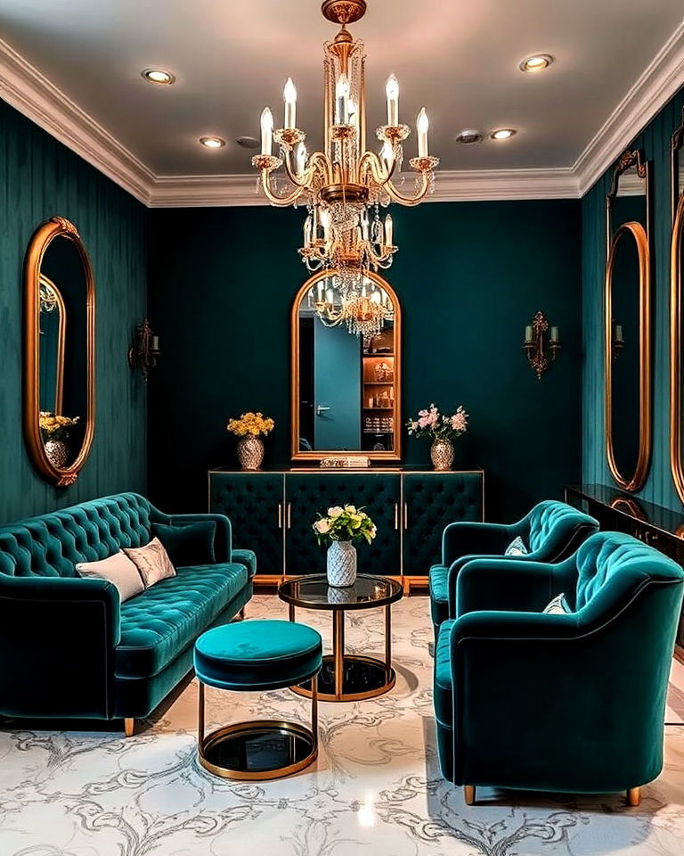 luxe velvet and metallic glam for nail salon - 30 Nail Salon Interior Design Ideas