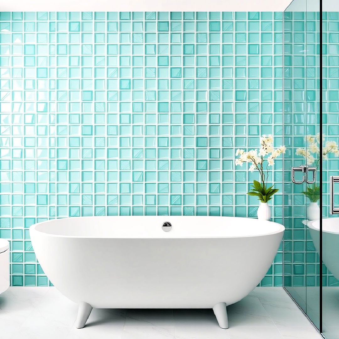 luxurious aqua green glass tiles - 25 Green Tile Bathroom Ideas