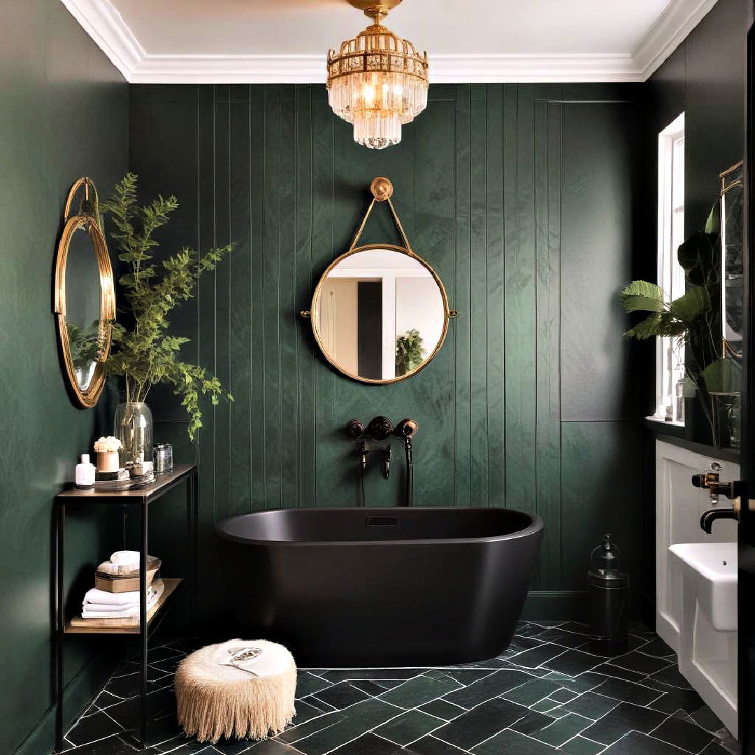 luxurious art deco inspiration - 15 Black and Green Bathroom Ideas