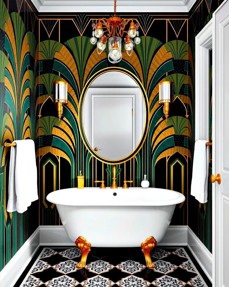 luxurious art deco inspired bathroom wallpaper - 30 Bathroom Wallpaper Ideas