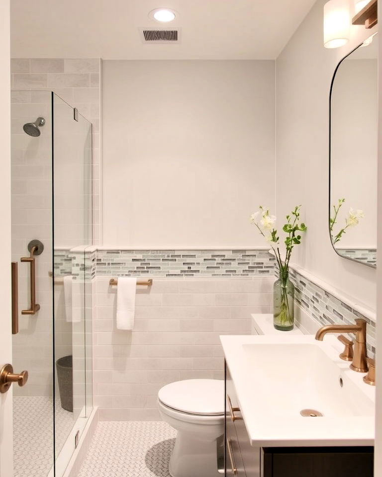 luxurious bathroom half wall with tiled accent - 30 Half Wall Ideas