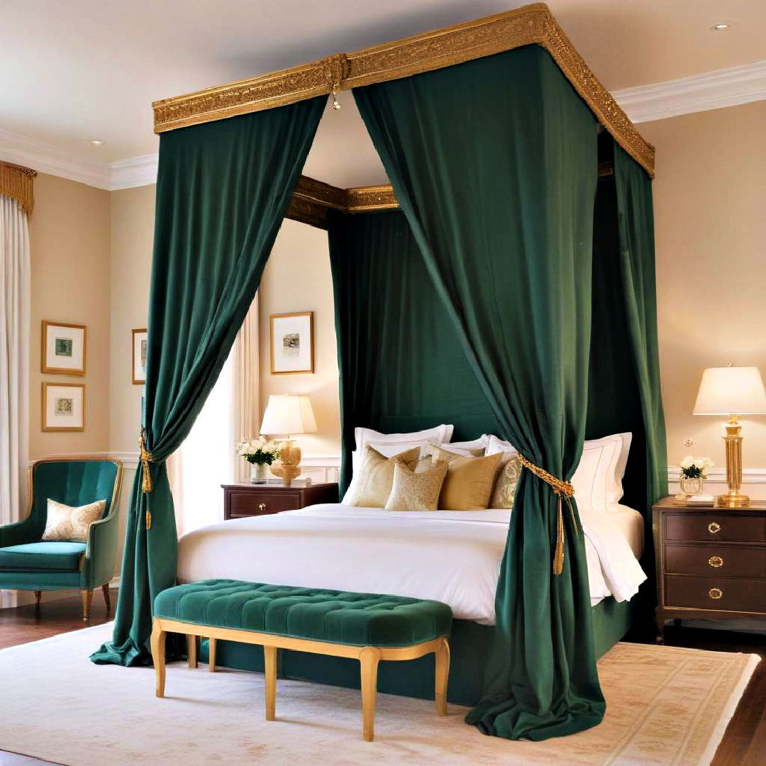 luxurious bed canopy - 20 Emerald Green and Gold Bedroom Ideas