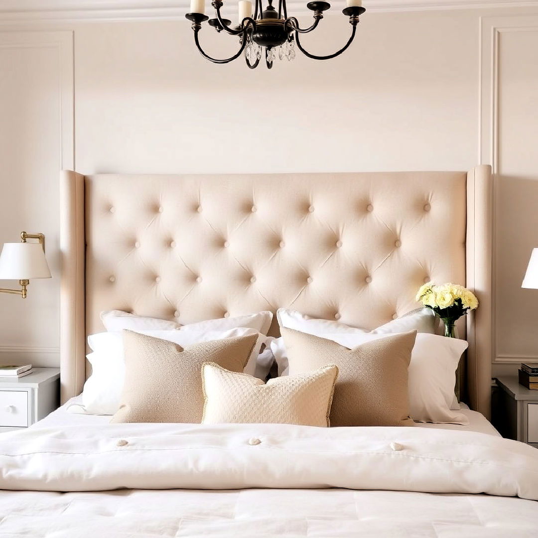 luxurious beige upholstered headboard - 30 Beige Bedroom Ideas