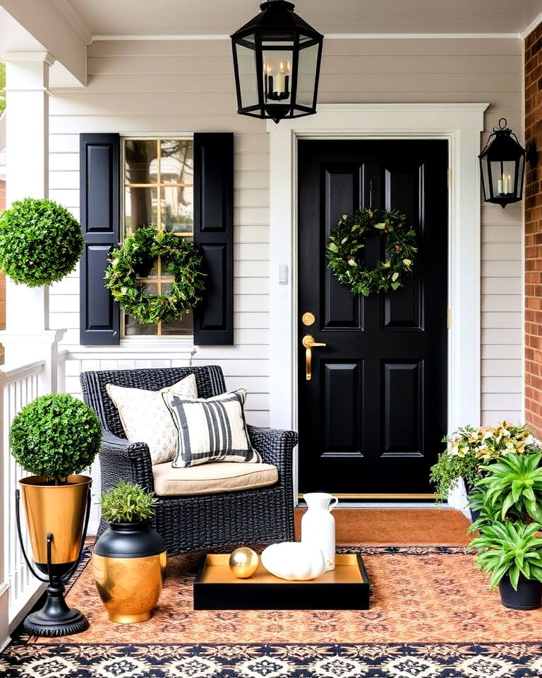 luxurious black and gold decor - 15 Black Porch Ideas