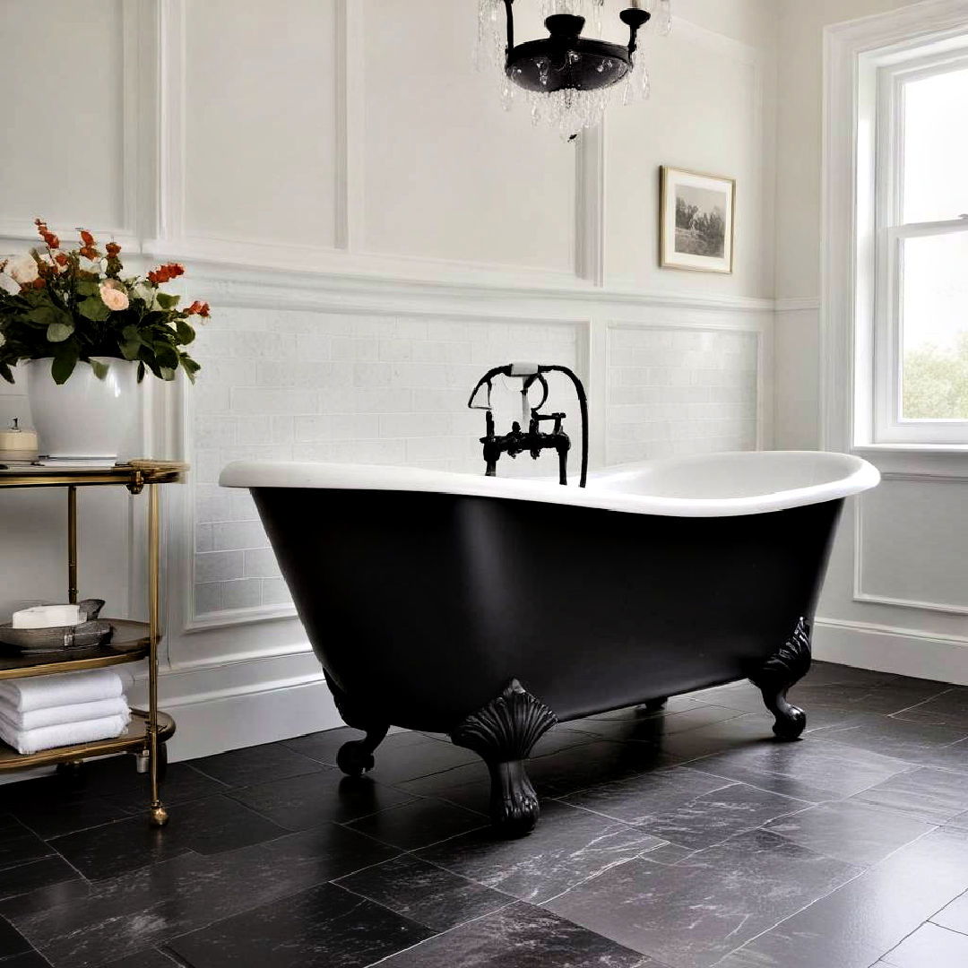 luxurious black clawfoot tub - 40 Black and White Bathroom Ideas