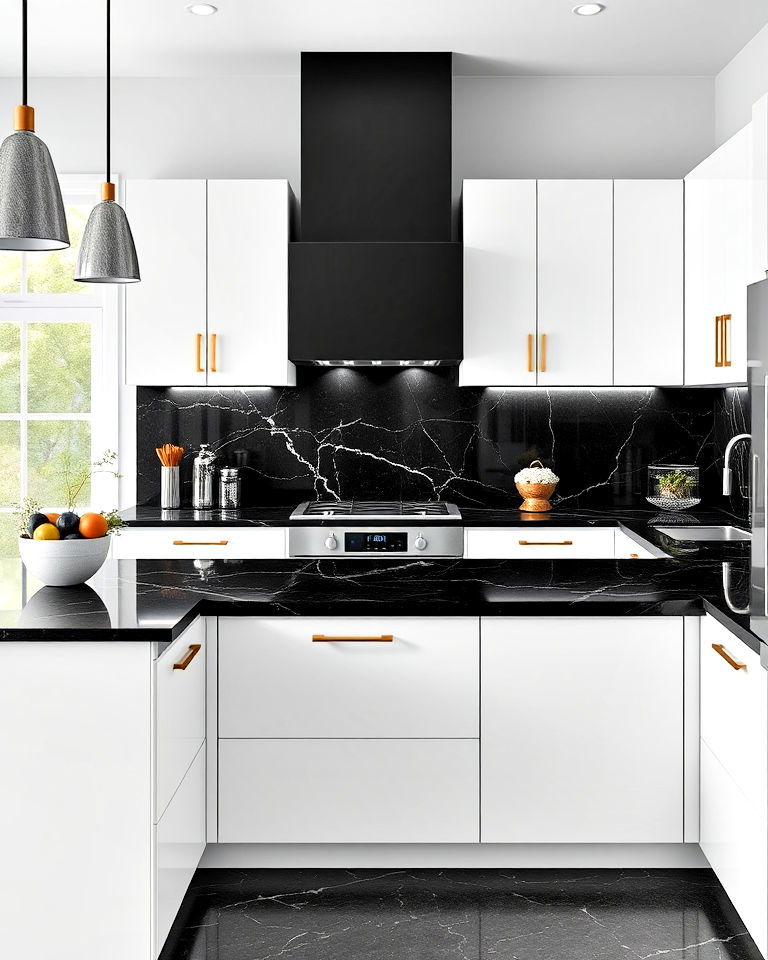 luxurious black marble countertops - 25 Dark Kitchen Ideas