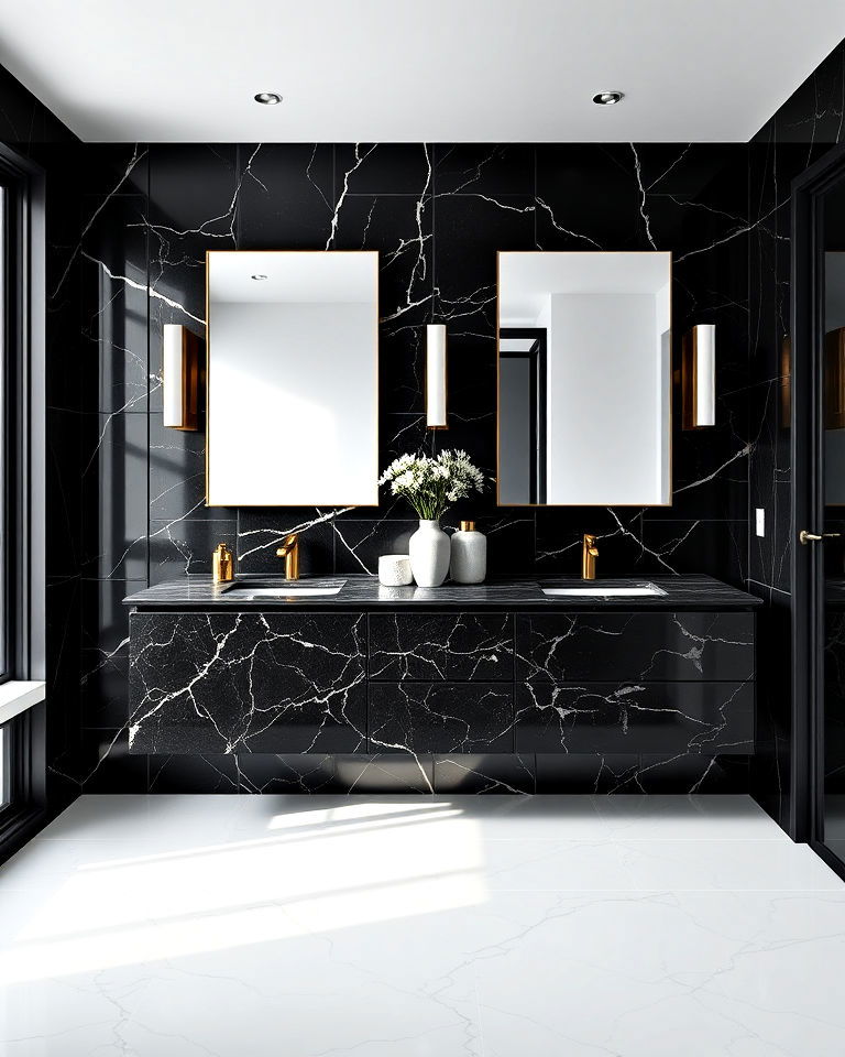 luxurious black marble vanity for bathroom - 20 Black Marble Bathrooms