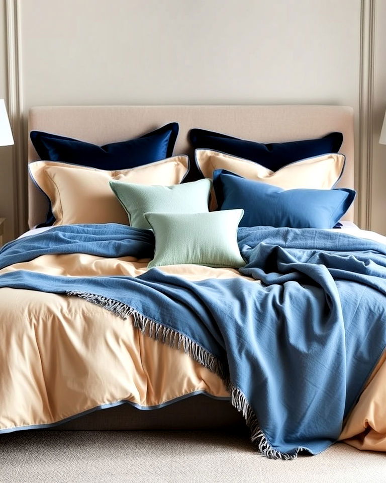 luxurious blue and beige bedding - 15 Blue and Beige Bedroom Ideas