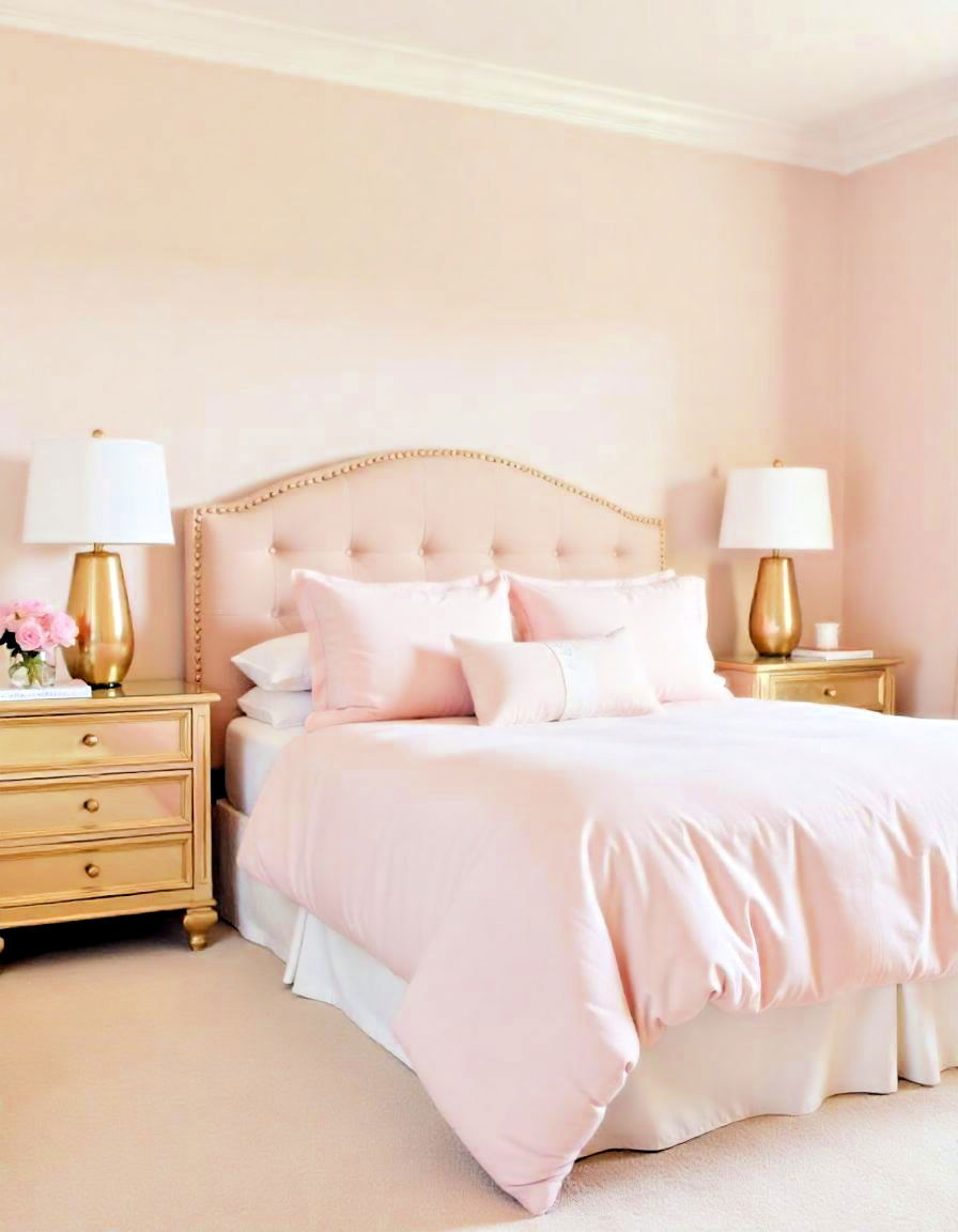 luxurious blush pink and gold decor - 15 Blush Pink Bedroom Ideas
