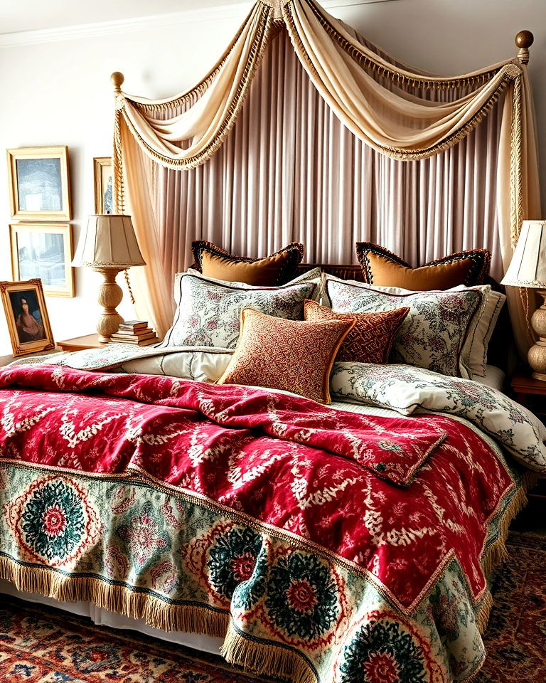 luxurious bohemian bedding - 30 Bohemian Maximalist Decor Ideas
