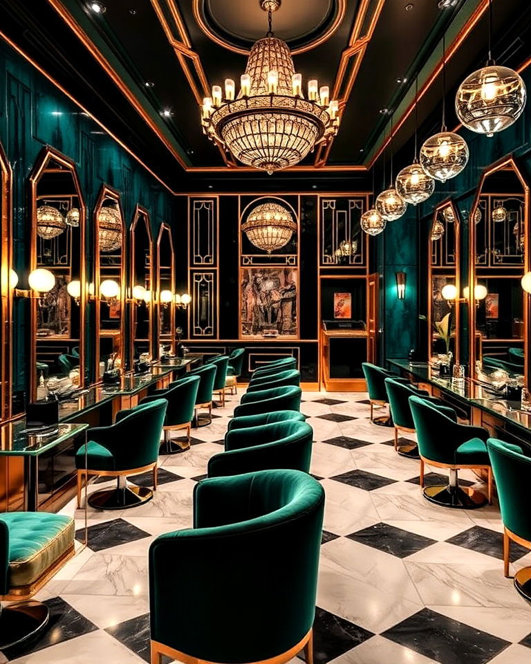 luxurious bold art deco style interior - 30 Nail Salon Interior Design Ideas