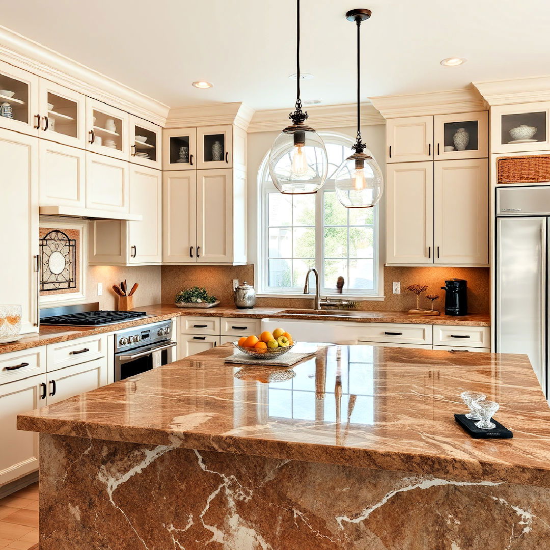luxurious brown marble countertops - 20 Brown Kitchen Ideas