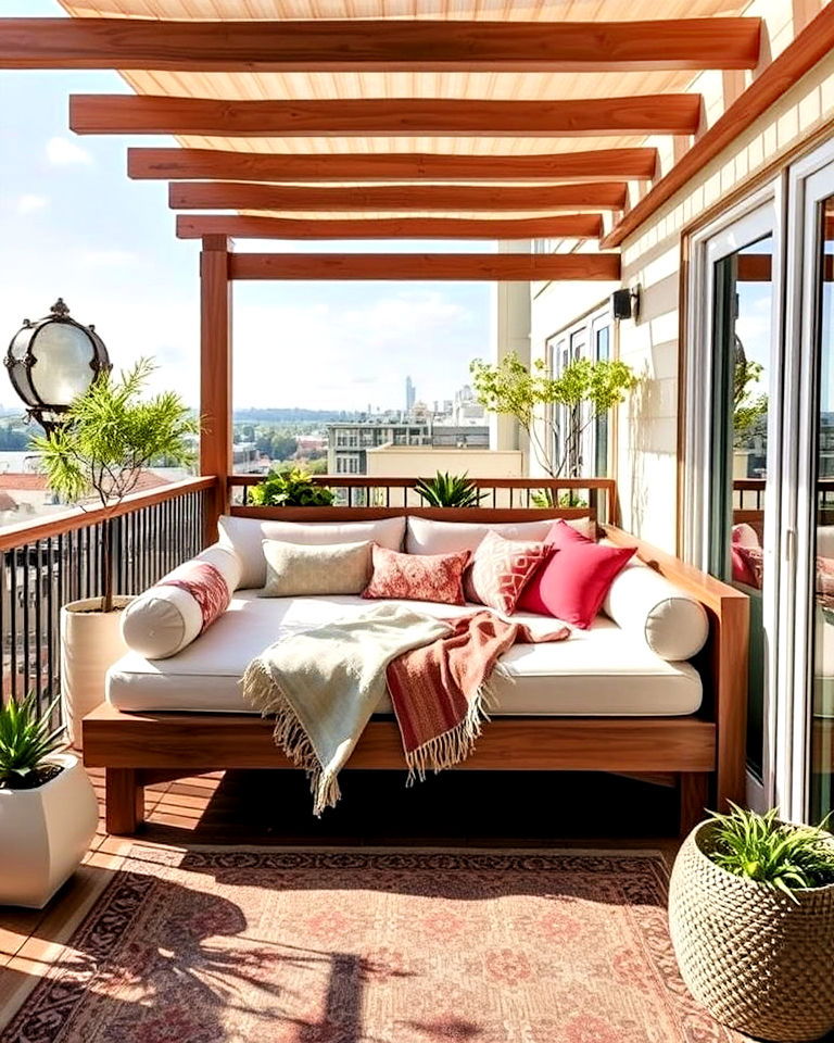 luxurious cantilever balcony with daybed - 20 Cantilever Balcony Ideas