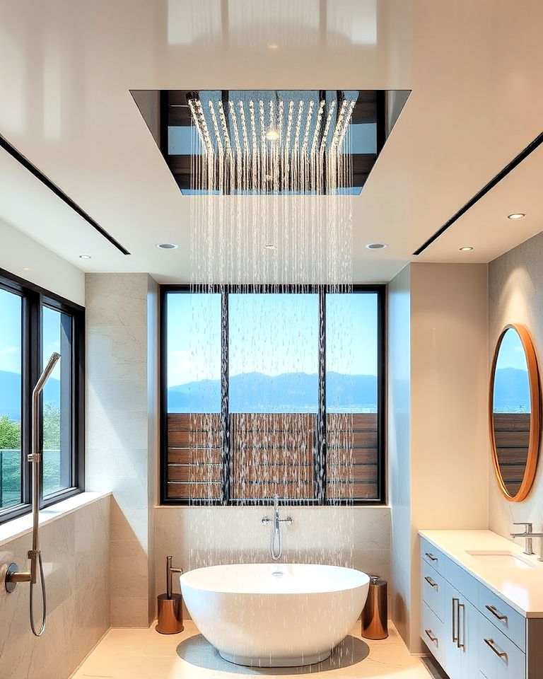 luxurious ceiling mounted showerhead - 30 Open Concept Bathroom Ideas