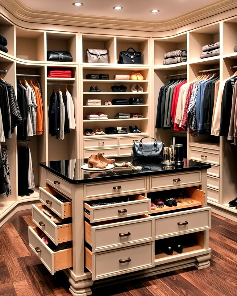 luxurious closet island with open storage - 30 Open Closet Ideas