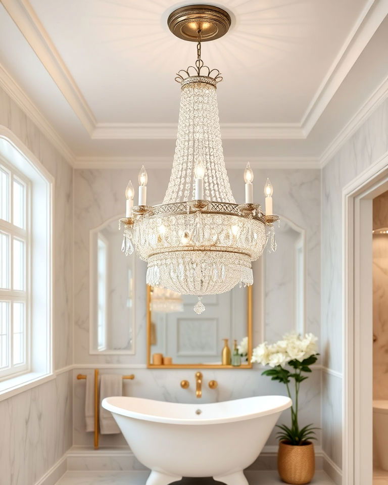 luxurious crystal chandelier for bathroom - 20 Bathroom Chandelier Ideas
