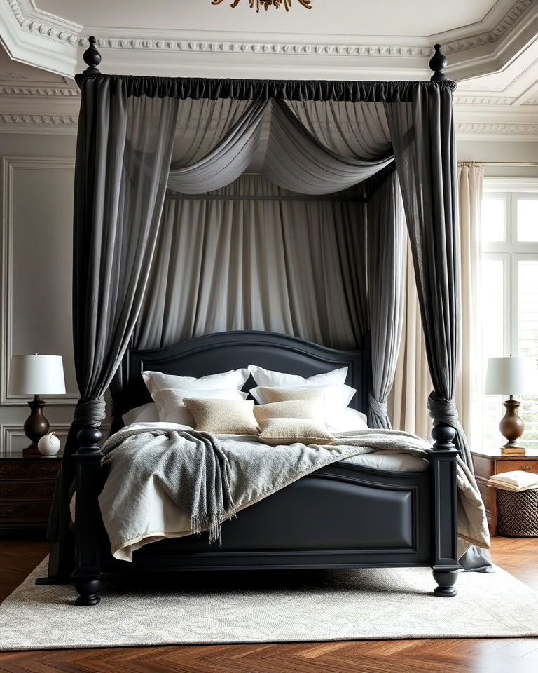 luxurious dark grey canopy bed - 30 Dark Grey Bedroom Ideas