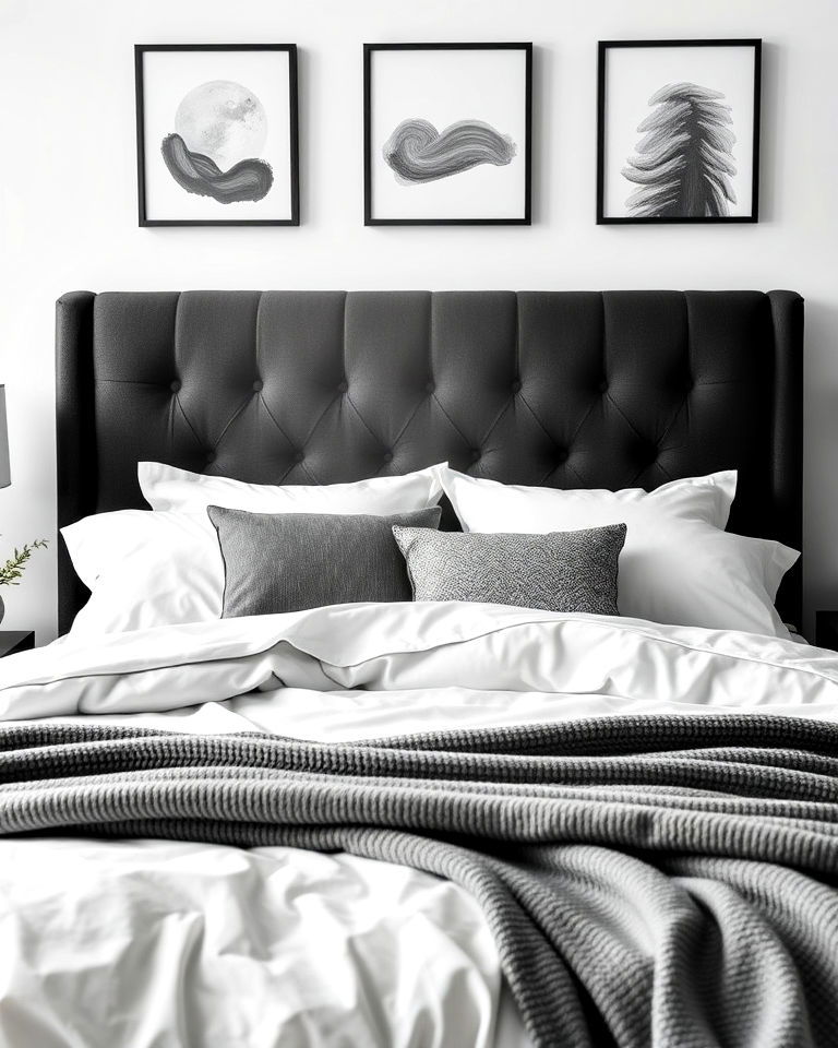 luxurious dark grey upholstered headboard - 30 Dark Grey Bedroom Ideas