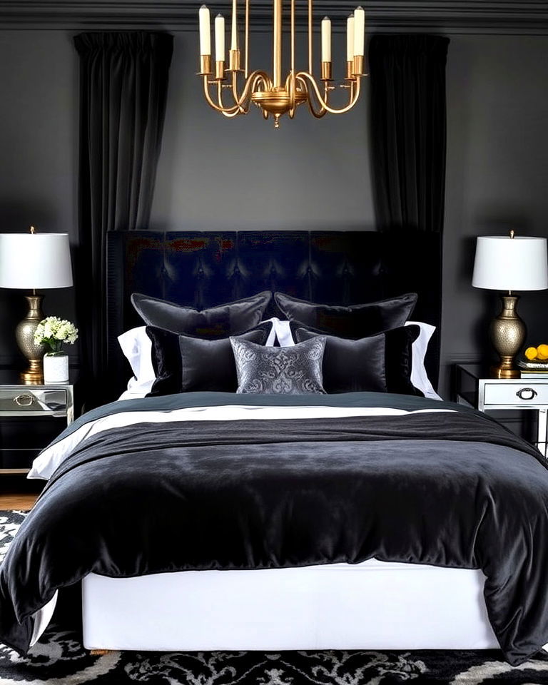 luxurious dark grey velvet textures - 30 Dark Grey Bedroom Ideas