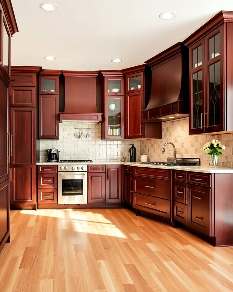 luxurious dark mahogany veneer cabinets - 30 Dark Wood Kitchen Cabinets