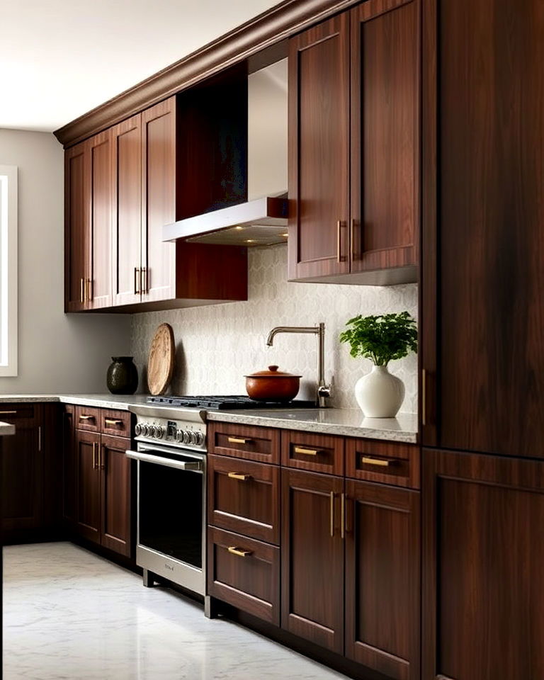 luxurious deep teak wood cabinets - 30 Dark Wood Kitchen Cabinets