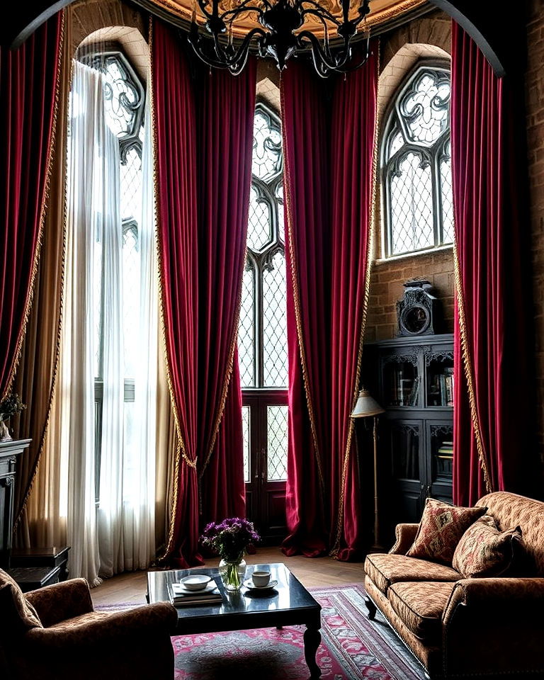 luxurious dramatic curtains and drapes - 25 Gothic Castle Ideas