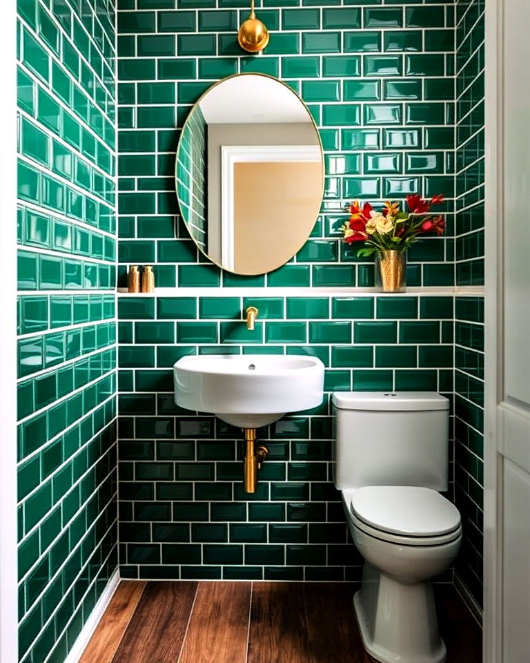 luxurious emerald green tiles - 20 Small Green Bathroom Ideas