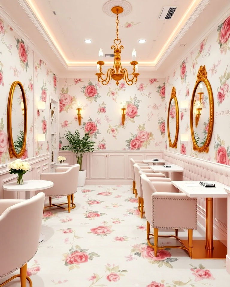 luxurious feminine floral elegance - 30 Nail Salon Interior Design Ideas
