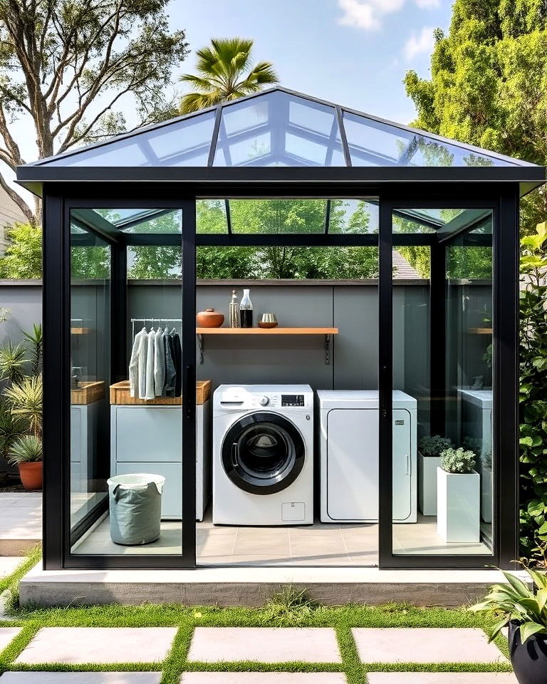 luxurious glass pavilion - 30 Outdoor Laundry Room Ideas