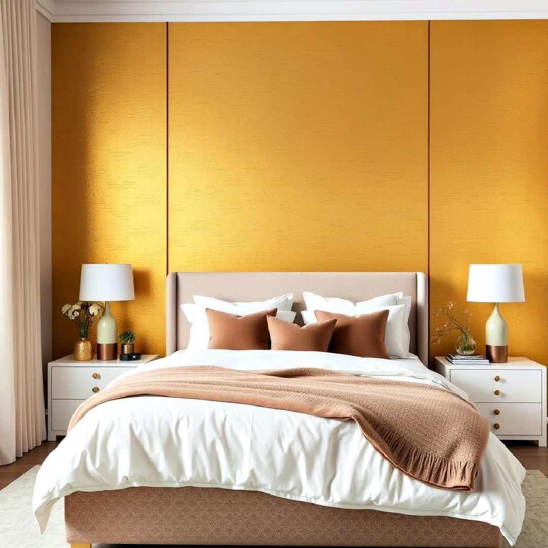luxurious gold accent wall - 25 Gold Bedroom Ideas