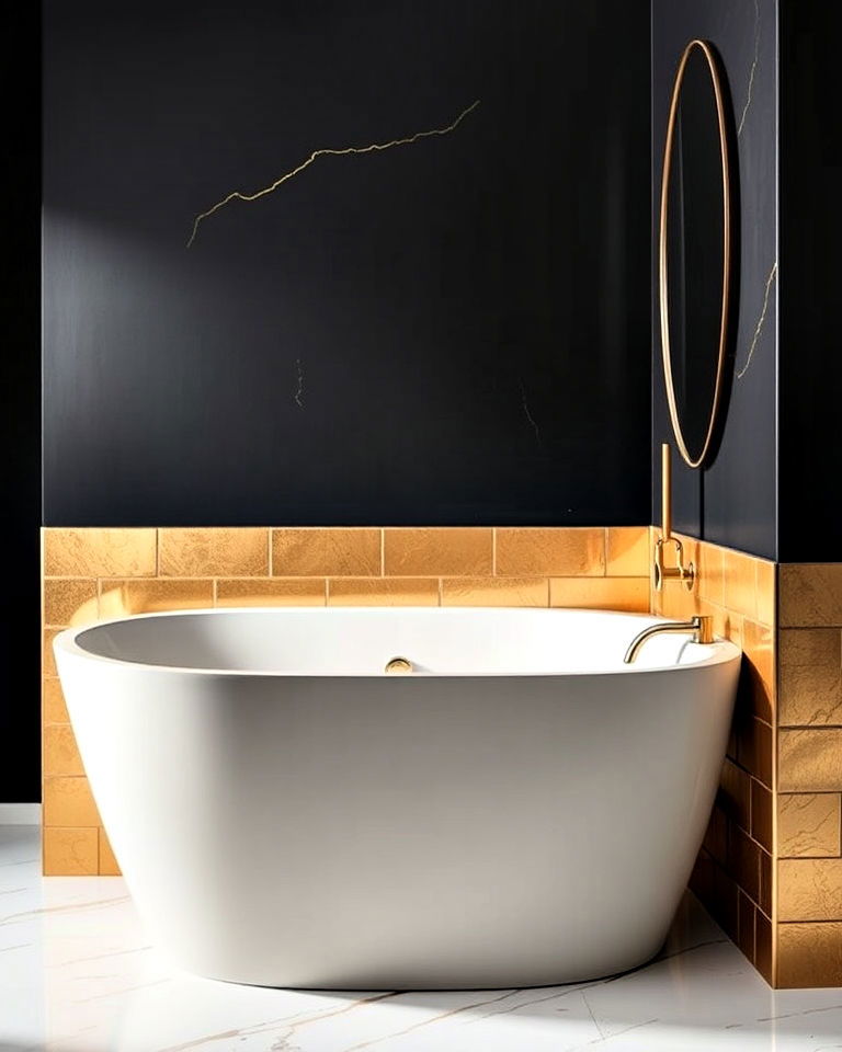 luxurious gold toned tiles around bathtub - 40 Bathtub Tile Ideas