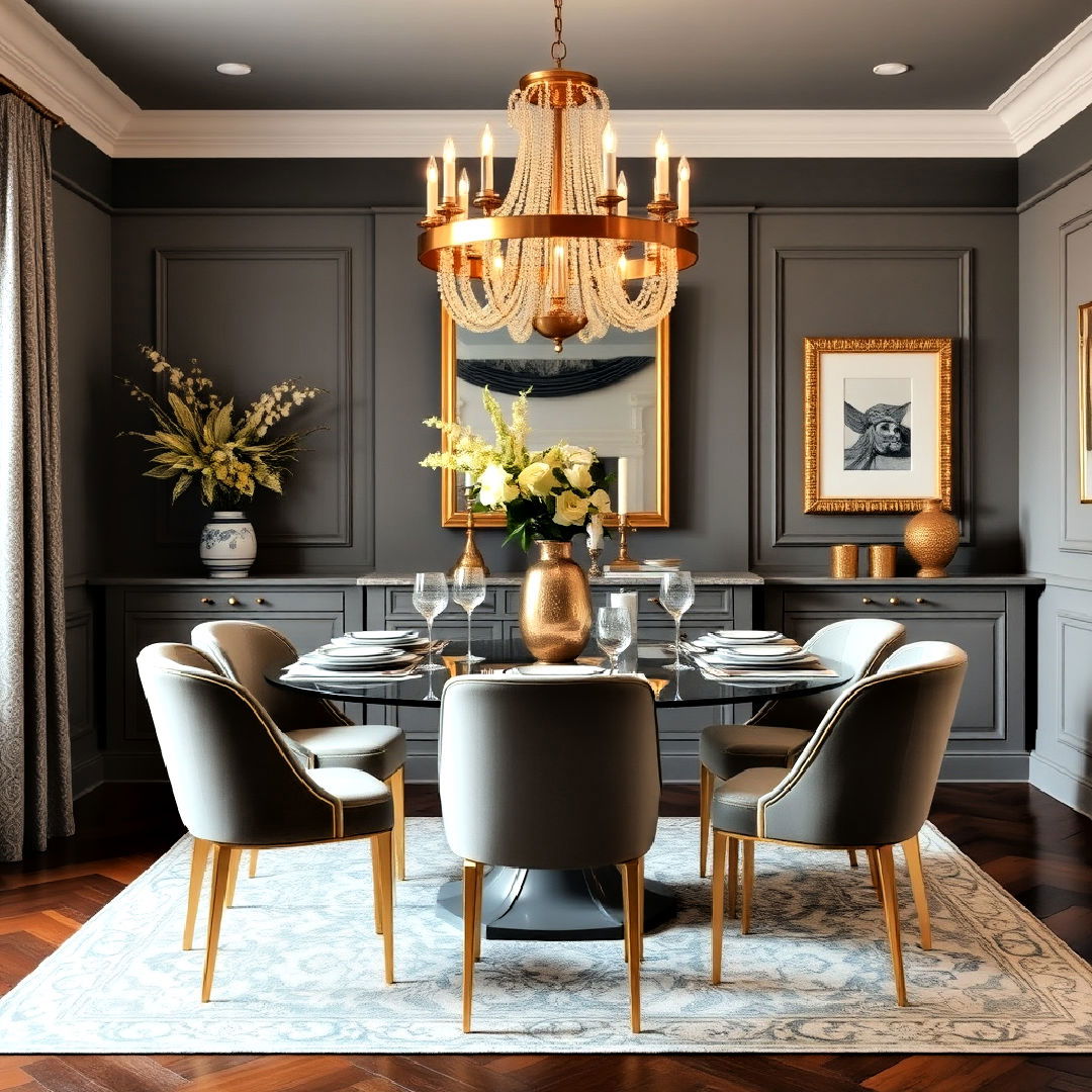 luxurious gray and gold glamour - 25 Gray Dining Room Ideas