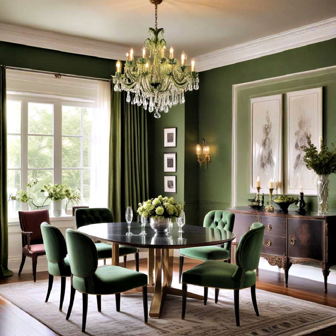 luxurious green chandelier - 40 Green Dining Room Ideas