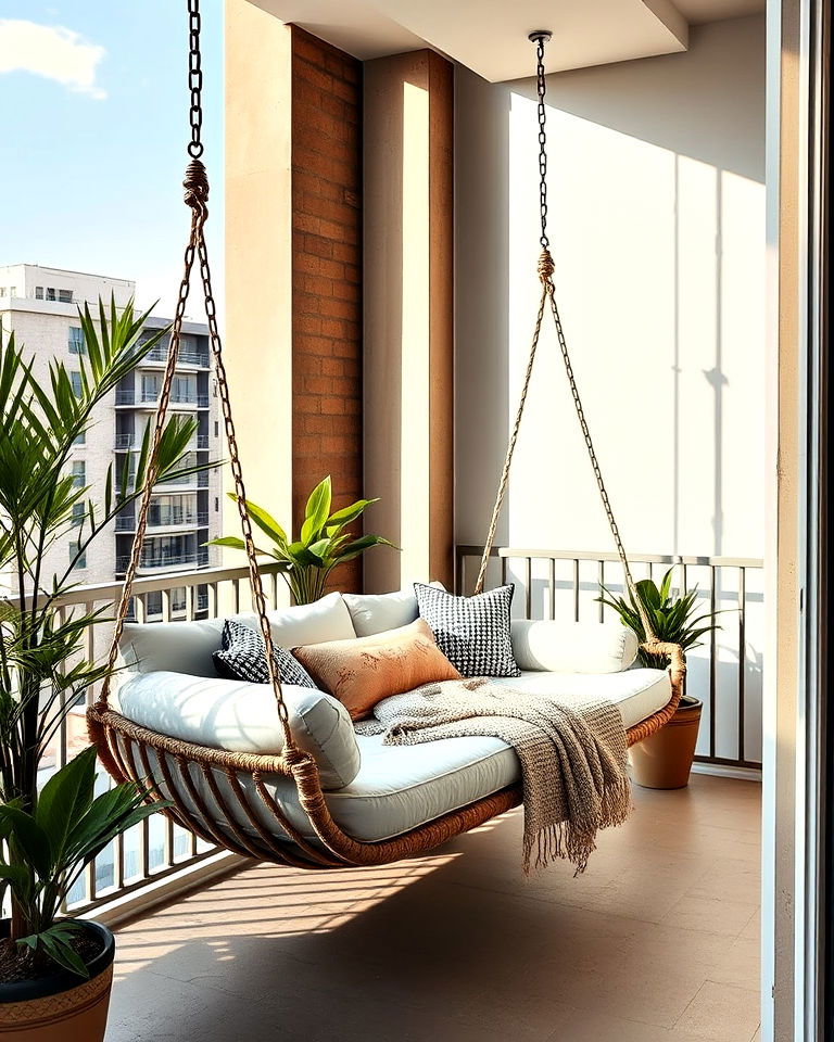 luxurious hanging daybed - 25 Balcony Seating Ideas
