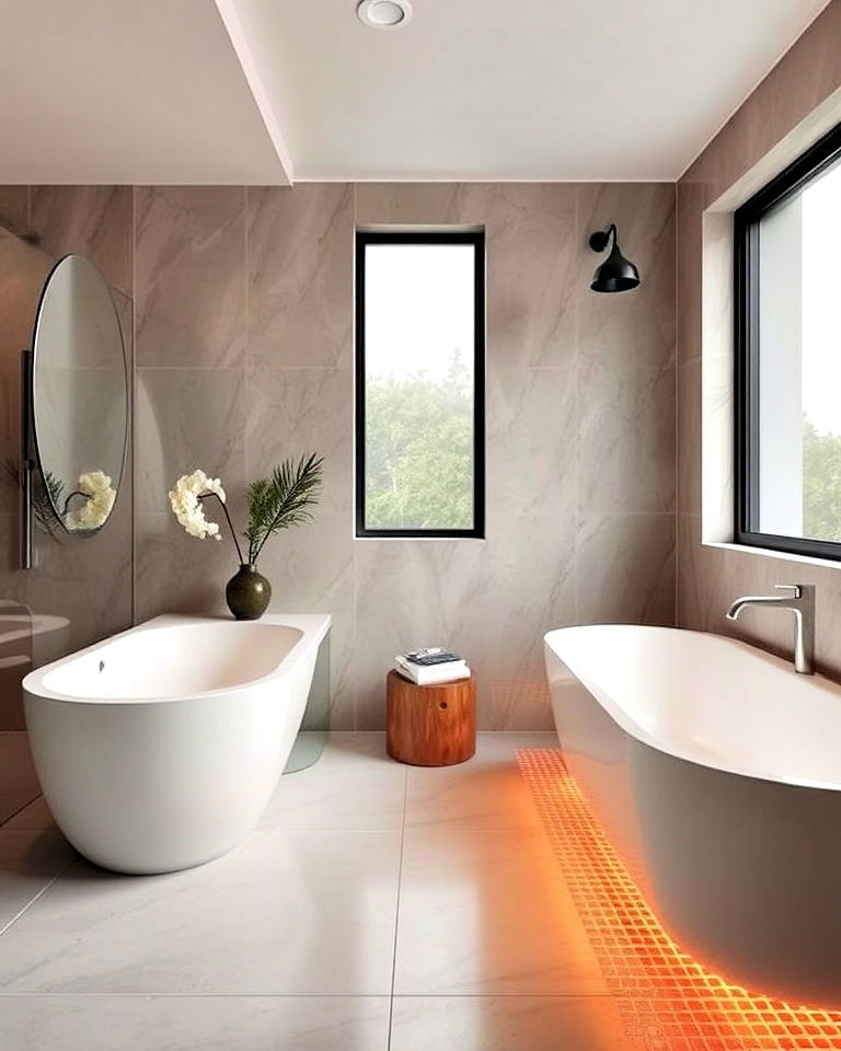 luxurious heated floors for comfort - 30 Open Concept Bathroom Ideas