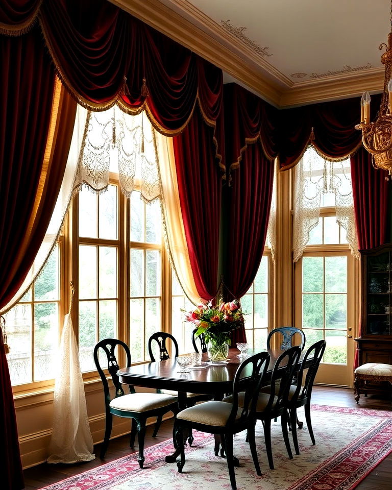 luxurious heavy velvet draperies - 25 Victorian Dining Room Ideas
