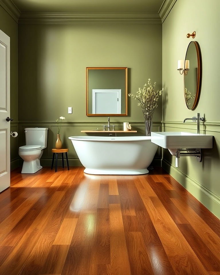 luxurious high gloss finish wood bathroom floor - 25 Ideas for Wood Floors in Bathrooms