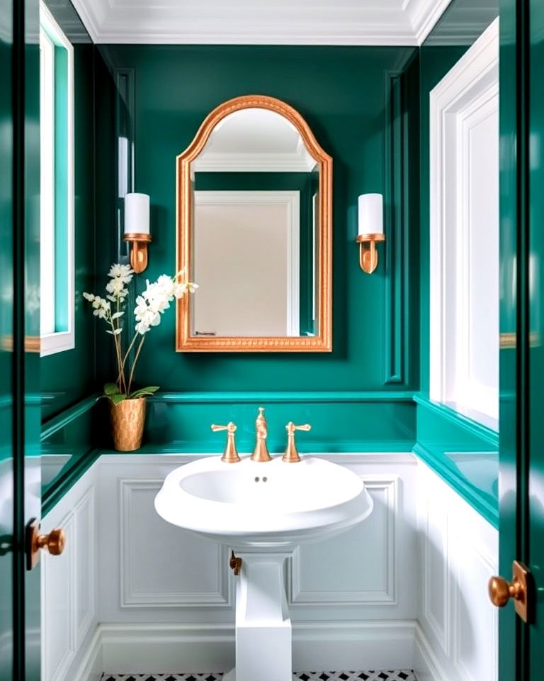 luxurious high gloss wainscoting - 25 Powder Room Wainscoting Ideas