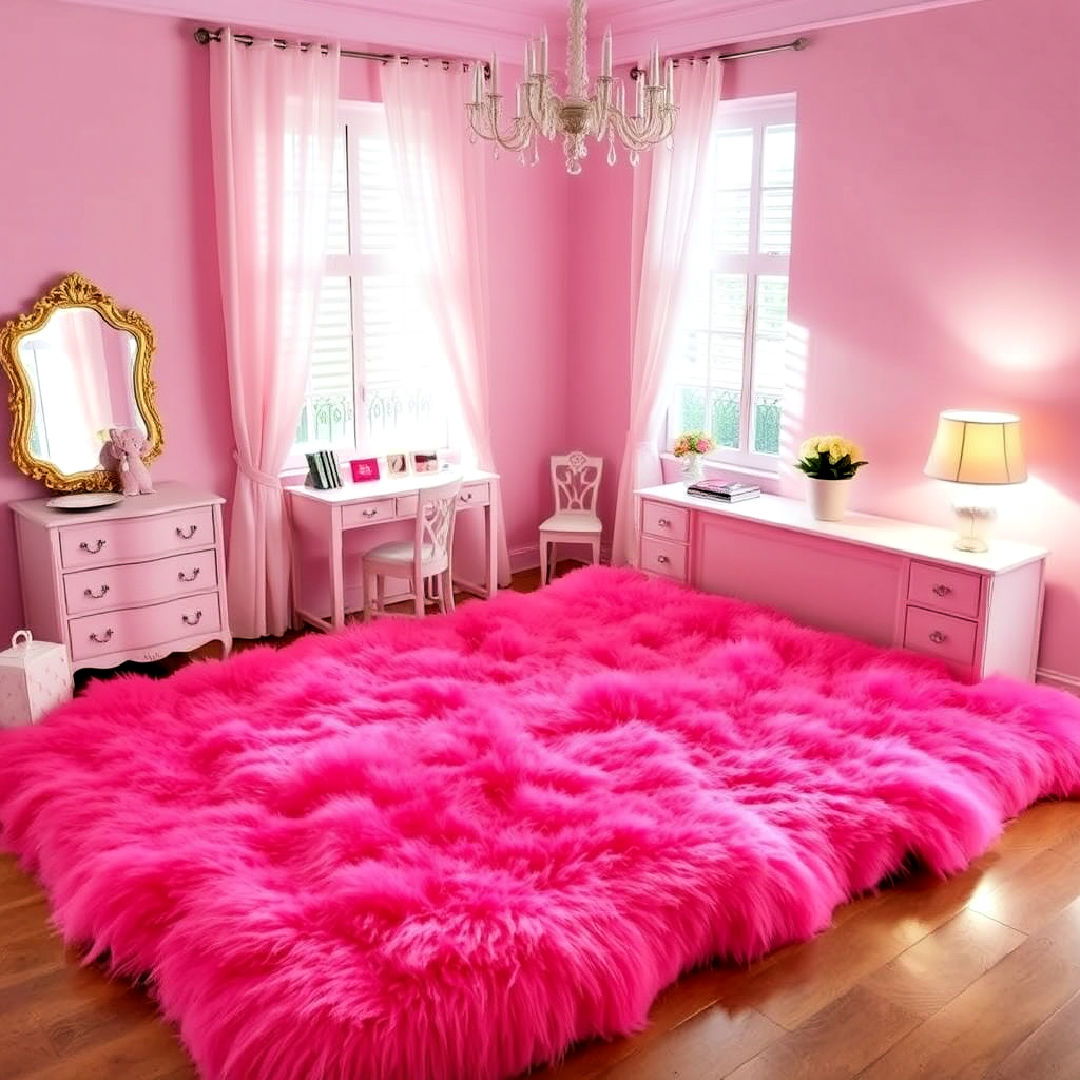 luxurious hot pink faux fur rug - 25 Barbie Room Ideas