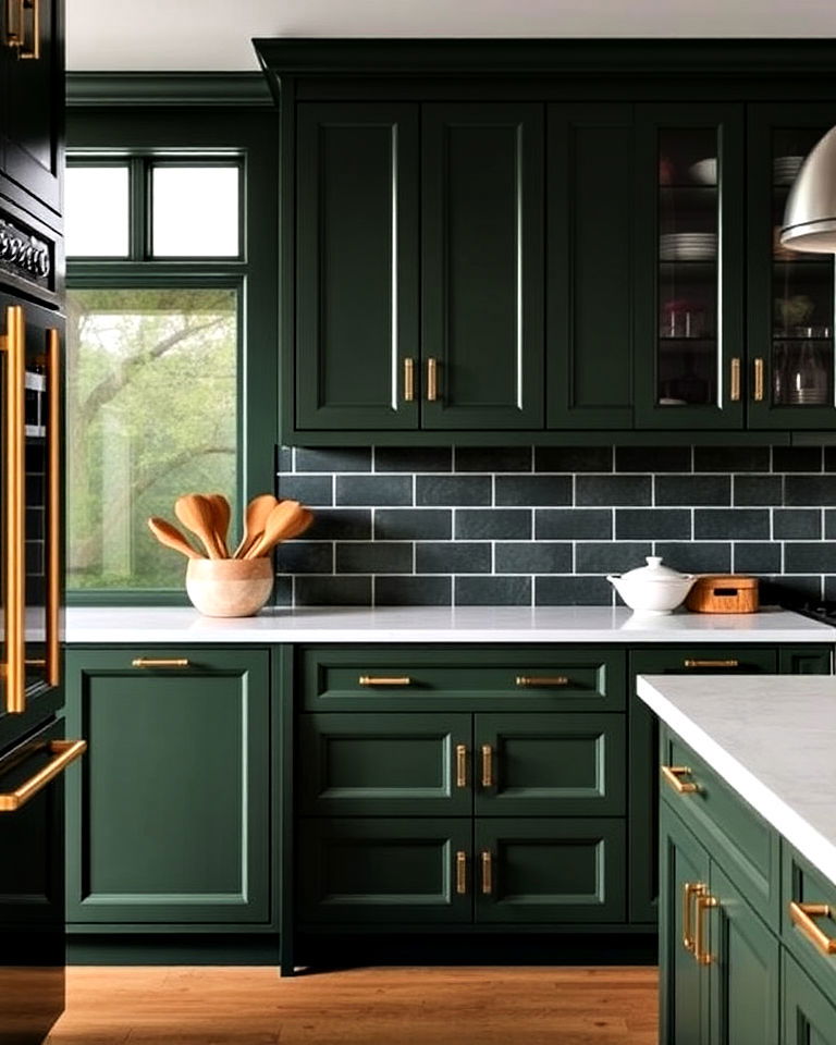 luxurious hunter green cabinets - 40 Kitchen Cabinet Color Ideas
