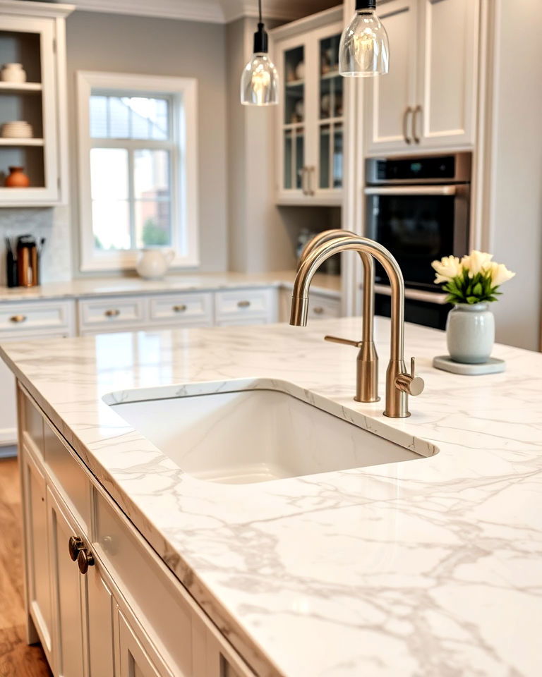 luxurious integrated marble sink and countertop - 40 Kitchen Countertop Ideas