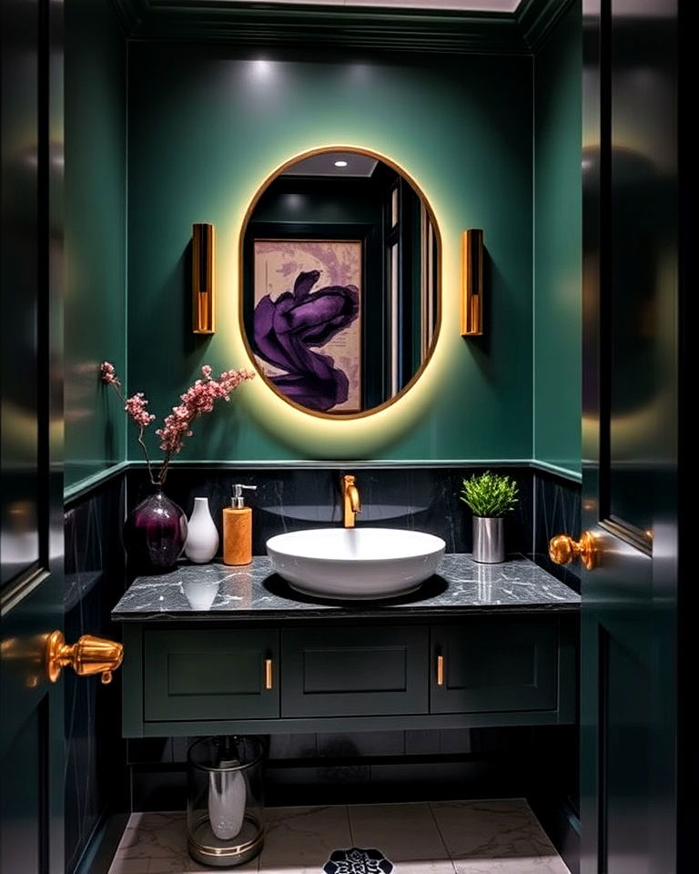luxurious jewel tone accents - 20 Luxury Powder Room Ideas