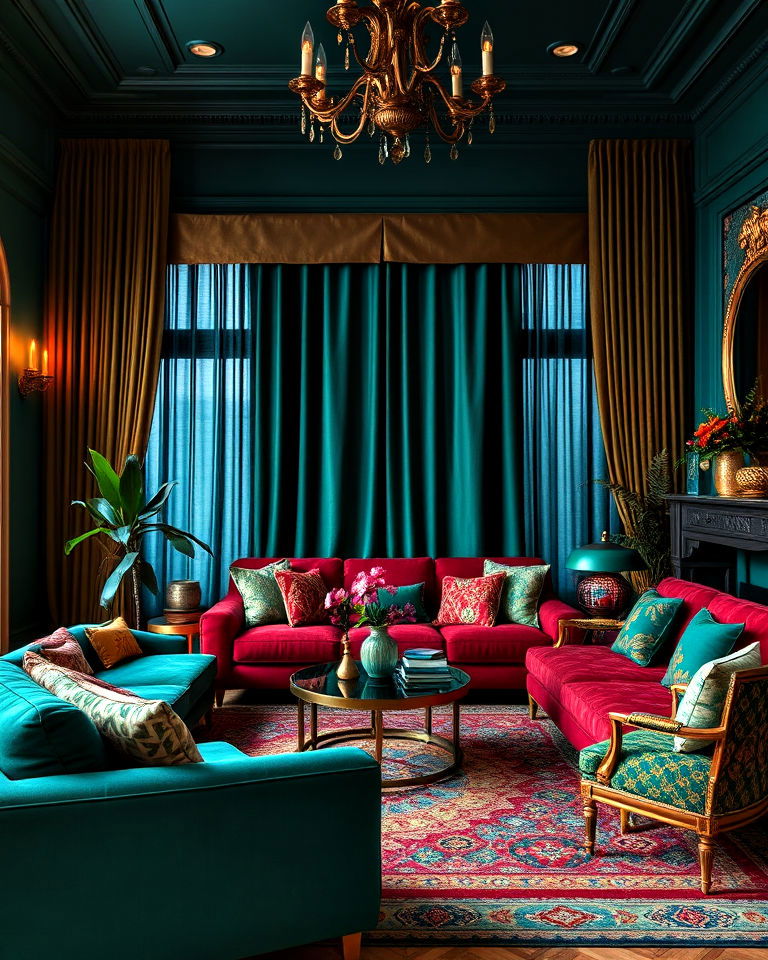 luxurious jewel tone palette - 30 Bohemian Maximalist Decor Ideas