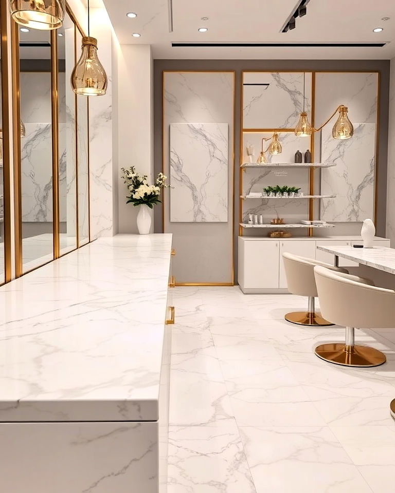 luxurious marble accents for nail salon interior - 30 Nail Salon Interior Design Ideas
