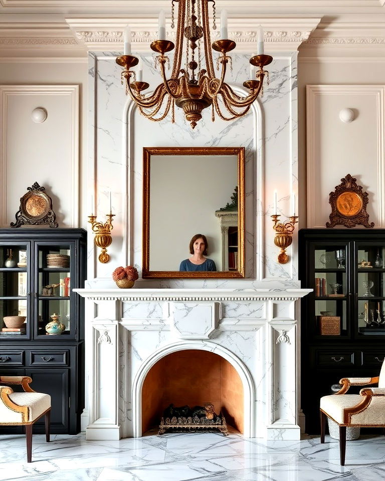 luxurious marble fireplace surround - 25 French Parisian Dining Room Ideas