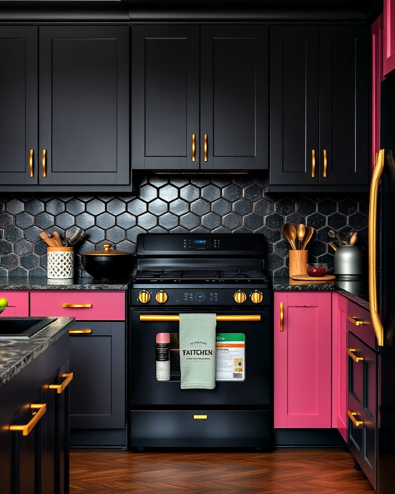 luxurious matte black appliances and gold hardware - 25 Kitchen With Colored Appliances Ideas