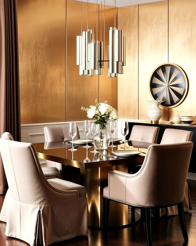 luxurious metallic paneling - 25 Dining Room Wall Paneling Ideas