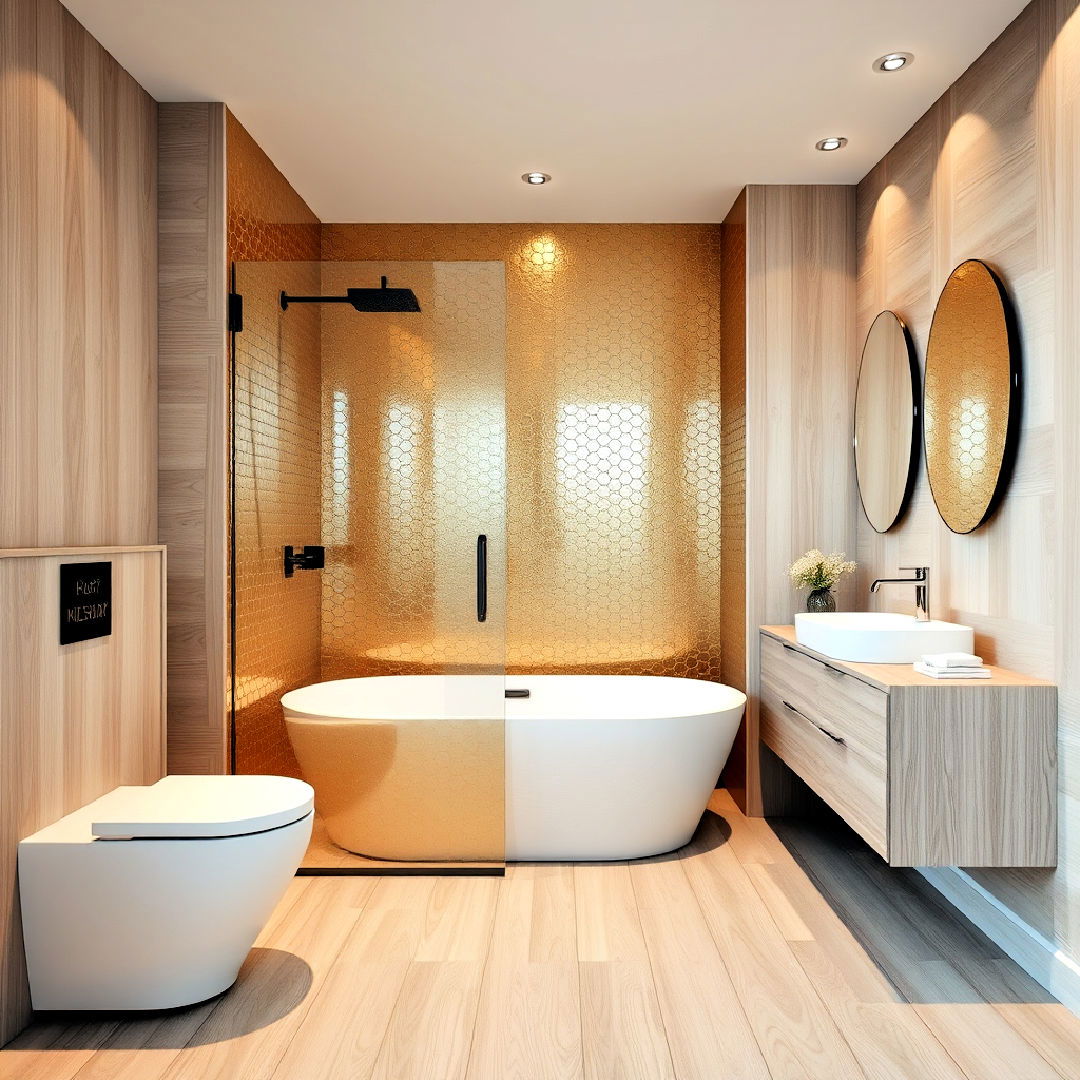 luxurious metallic tiles ideas - 30 Walk-in Shower Tile Ideas