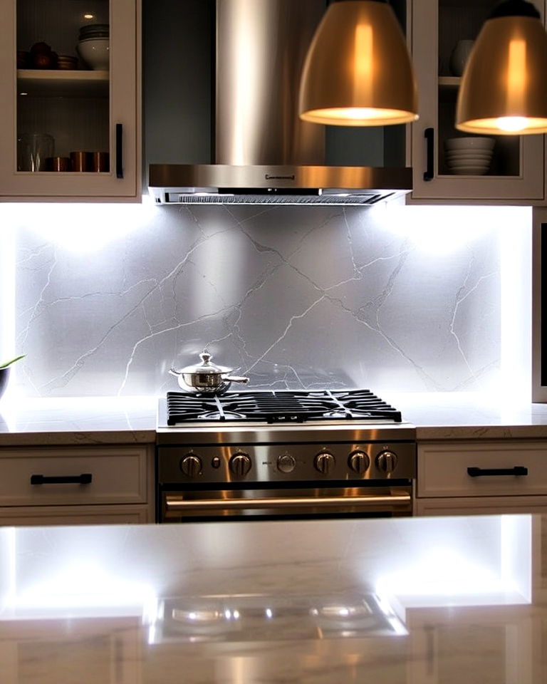 luxurious mirrored backlit backsplash - 30 Mirrored Backsplash Kitchen Ideas
